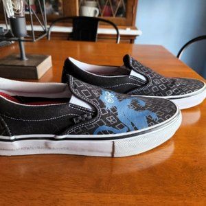 VANS SKATEBOARDING SLIP ON KROOKED NATAS FOR RAY BARBEE BLACK/RED/BLUE SHOES  9